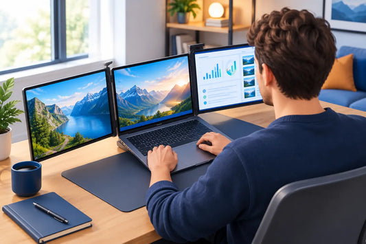 Testing av trippel skjermløsning på laptop
