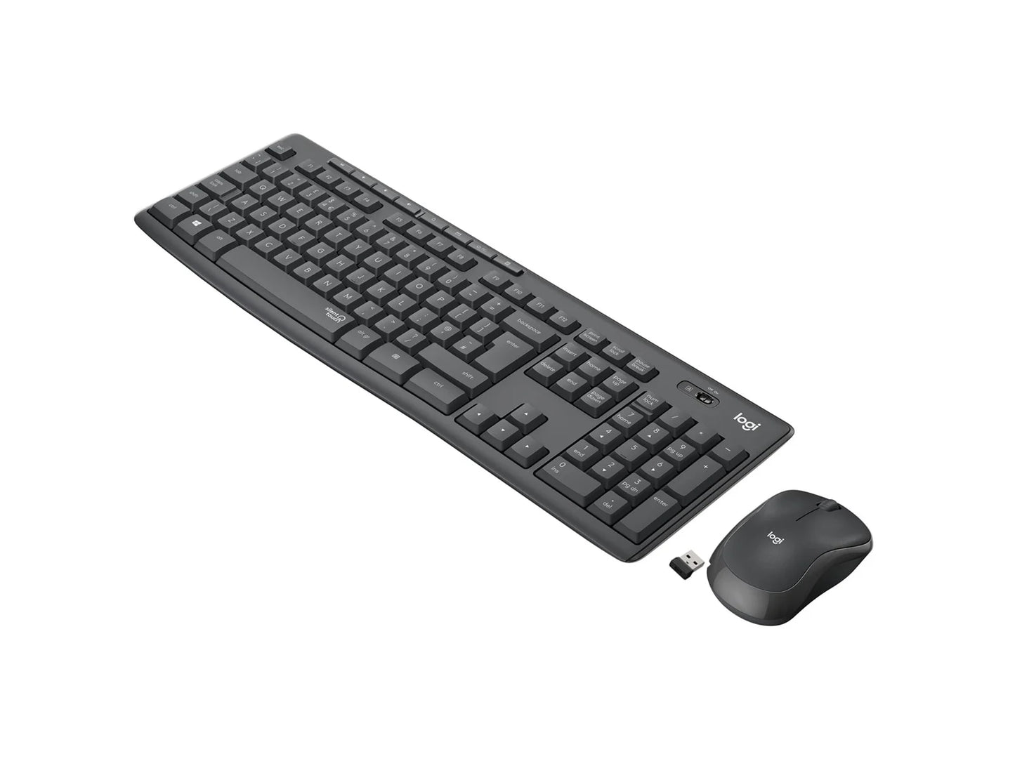 Logitech MK295 trådløst tastatur og mus, grafittgrå. 90 % mer stillegående