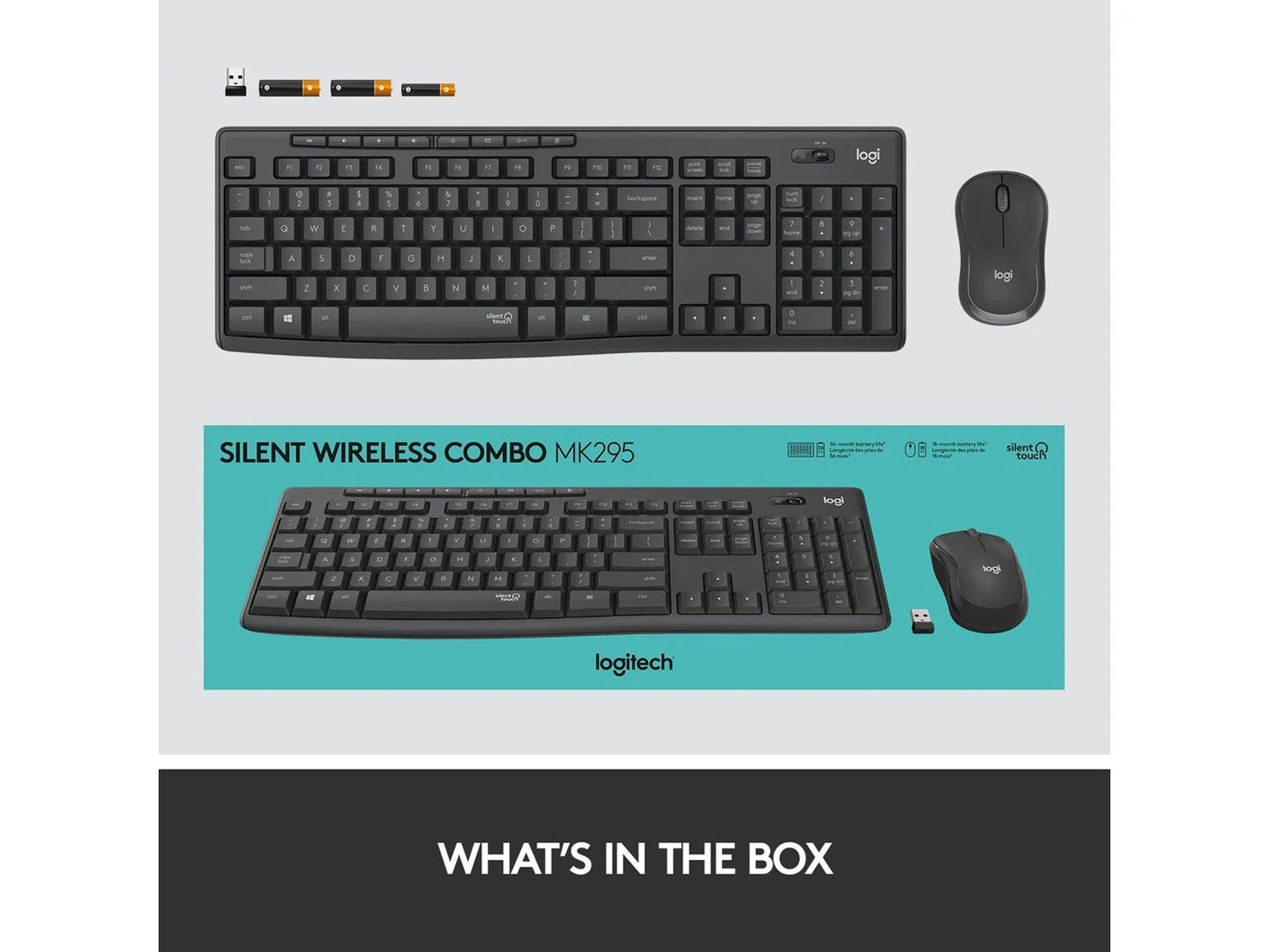 Logitech MK295 trådløst tastatur og mus, grafittgrå. 90 % mer stillegående